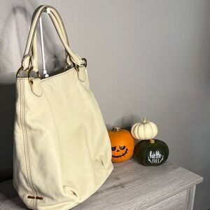 AUTHENTIC Miu Miu Cream Tote Bag with Gold Accents